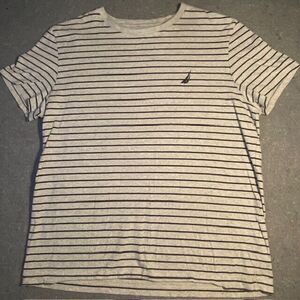 NAUTICA T-Shirt Women's Medium GRAY Cotton Striped Short Sleeve Cotton‎